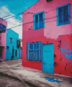 pink and blue house Diamond Paintings