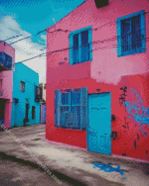 pink and blue house Diamond Paintings