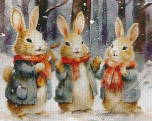 Blonde Bunnies In Snow Diamond By Numbers