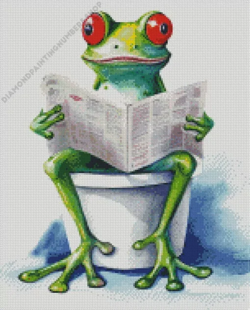Frog Sitting on the Toilet Reading a Newspaper Diamond By Numbers