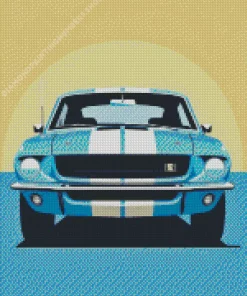 Illustration blue 60s mustang Diamond With Numbers