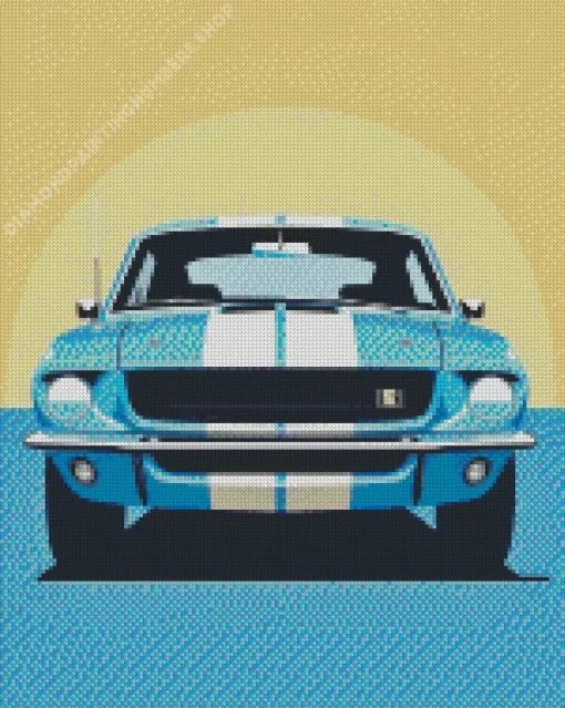 Illustration blue 60s mustang Diamond With Numbers