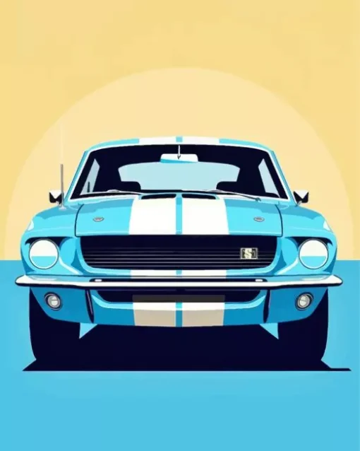 Illustration blue 60s mustang Diamond With Numbers