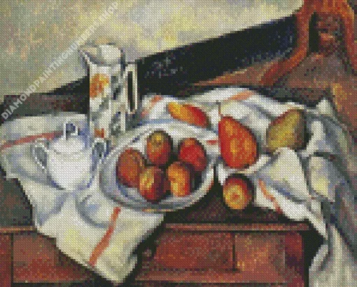 Still Life with Sugar Bowl Jug and Plate of Fruit Diamond Paintings
