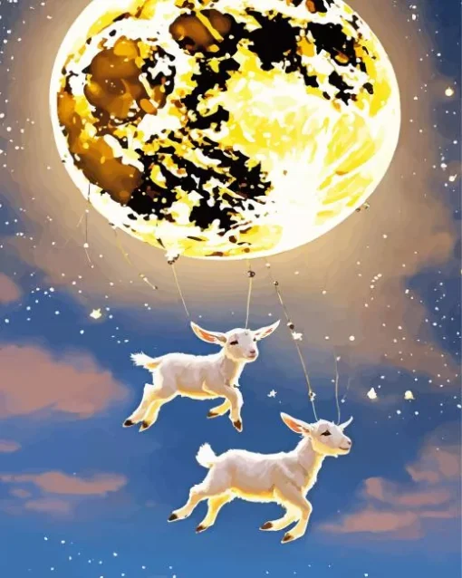 adorable white goats Diamond With Numbers