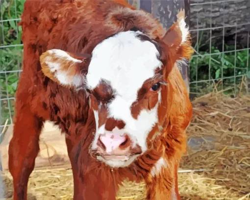 baby brown and white cow Diamond With Numbers
