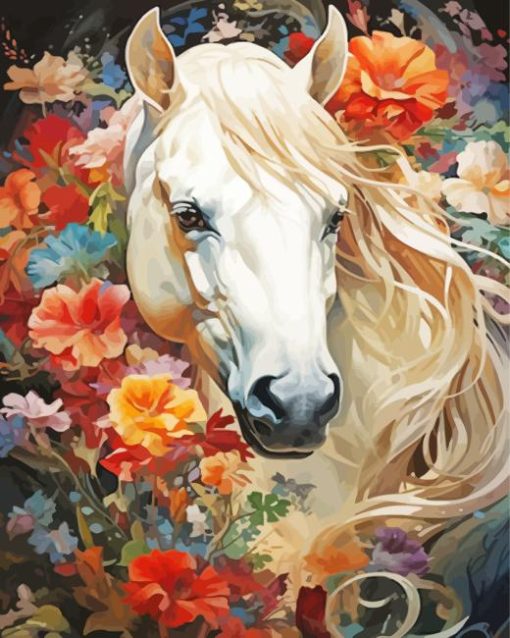 blond hair horse and flowers Diamond By Numbers