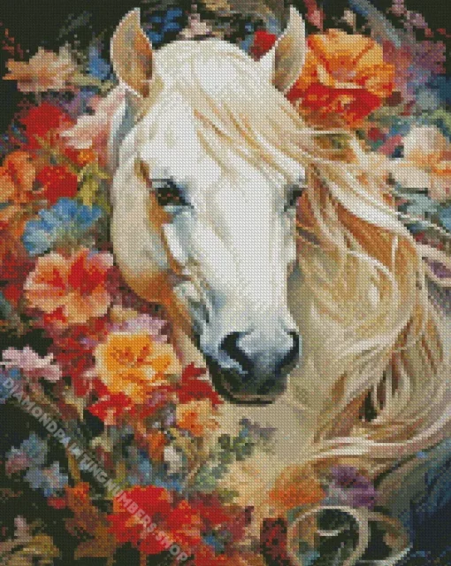 blond hair horse and flowers Diamond By Numbers