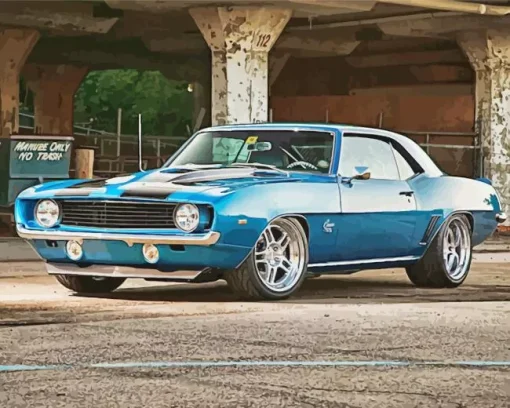 blue 1969 camaro car Diamond Paintings