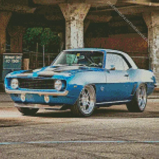 blue 1969 camaro car Diamond Paintings