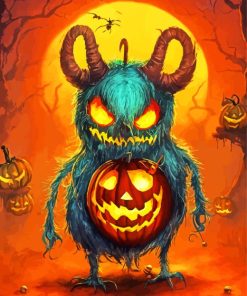 blue evil pumpkin monster Diamond By Numbers