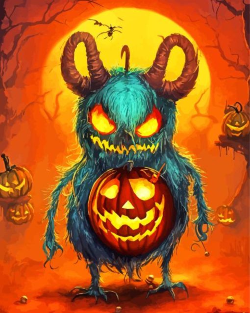 blue evil pumpkin monster Diamond By Numbers