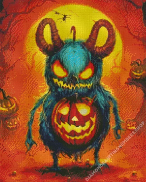 blue evil pumpkin monster Diamond By Numbers