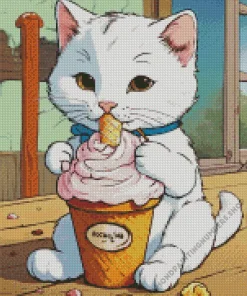 cat eating ice cream Diamond With Numbers