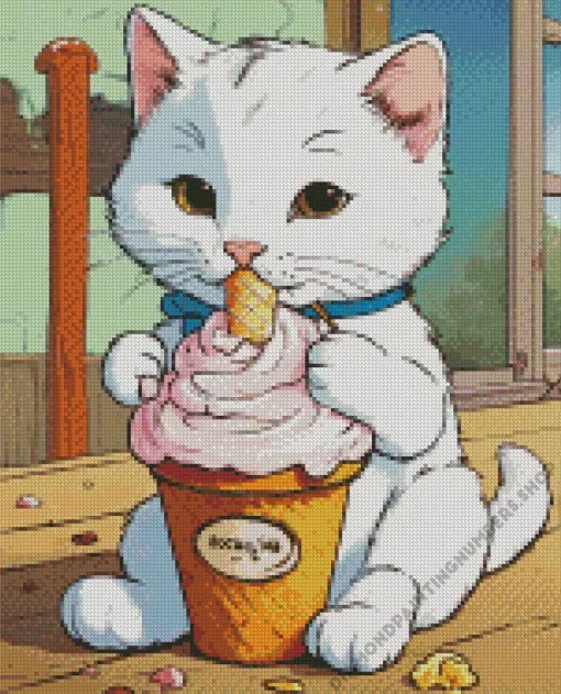cat eating ice cream Diamond With Numbers