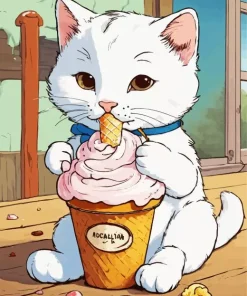 cat eating ice cream Diamond With Numbers