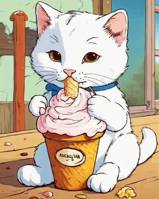 cat eating ice cream Diamond With Numbers