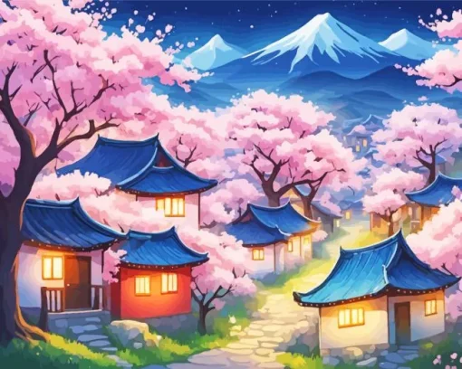 cherry blossom landscape Diamond Paintings