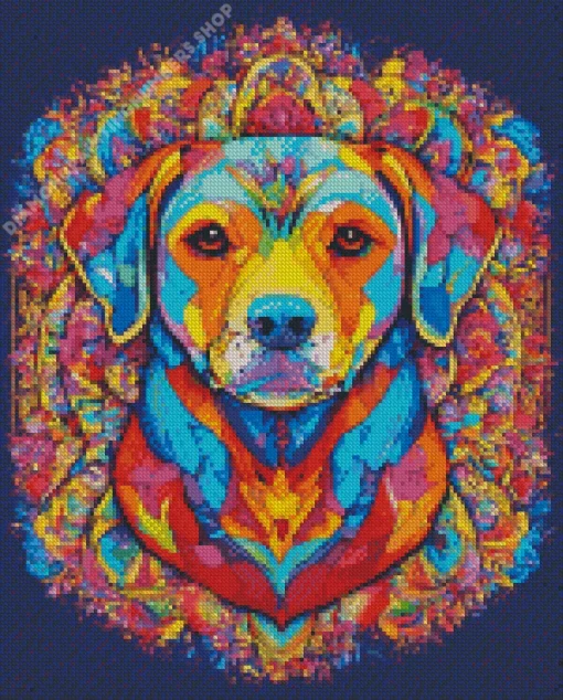 colorful dog mandala Diamond With Numbers