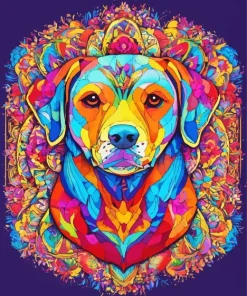 colorful dog mandala Diamond With Numbers