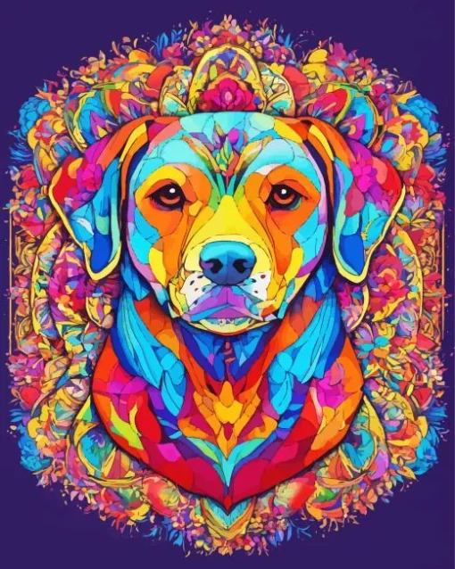 colorful dog mandala Diamond With Numbers
