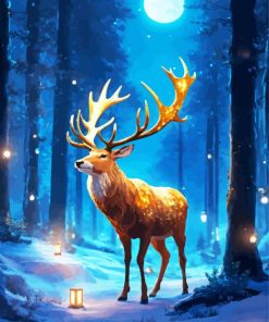 cool full moon deer art Diamond By Numbers