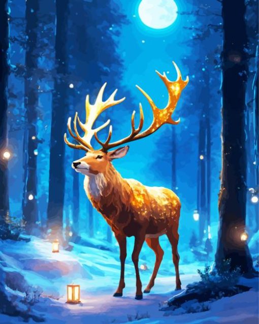 cool full moon deer art Diamond By Numbers