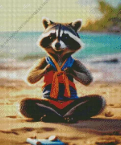 cute raccoon yoga Diamond With Numbers