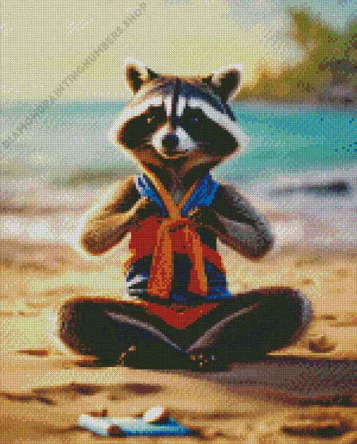 cute raccoon yoga Diamond With Numbers