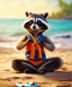 cute raccoon yoga Diamond With Numbers