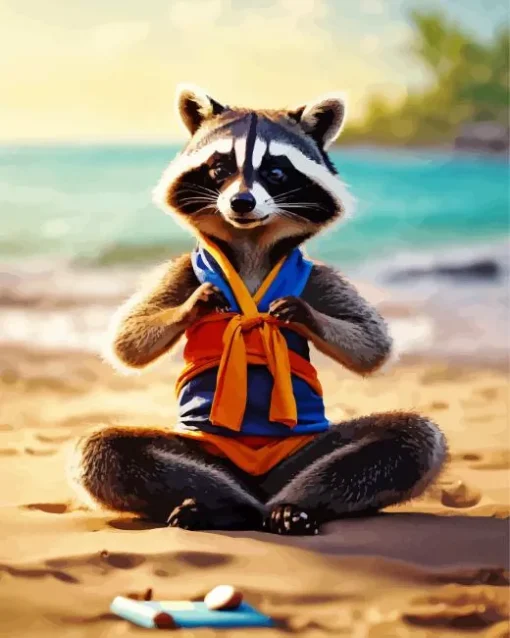 cute raccoon yoga Diamond With Numbers