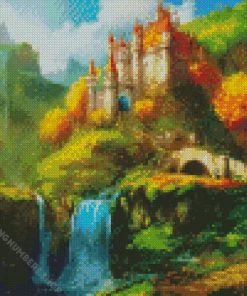 fantasy castle and waterfall Diamond With Numbers