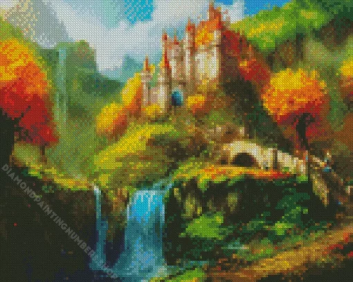 fantasy castle and waterfall Diamond With Numbers