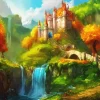 fantasy castle and waterfall Diamond With Numbers