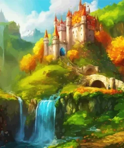 fantasy castle and waterfall Diamond With Numbers