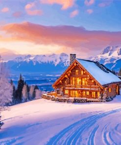 farmhouse in the snow art Diamond By Numbers