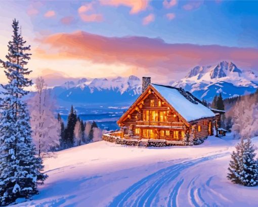farmhouse in the snow art Diamond By Numbers