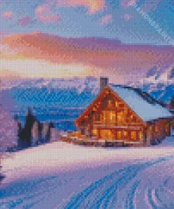 farmhouse in the snow art Diamond By Numbers