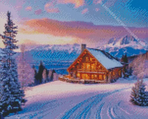 farmhouse in the snow art Diamond By Numbers