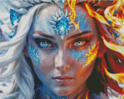 fire and ice woman art Diamond Paintings