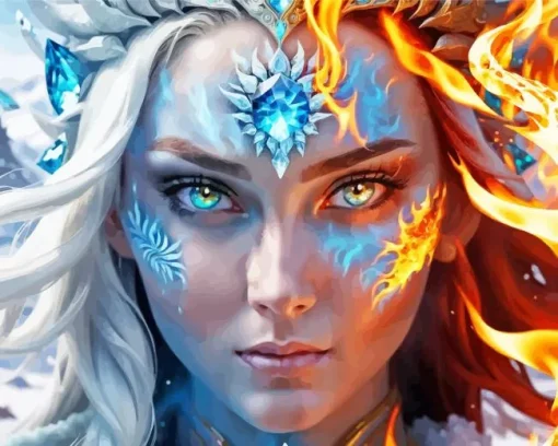 fire and ice woman art Diamond Paintings