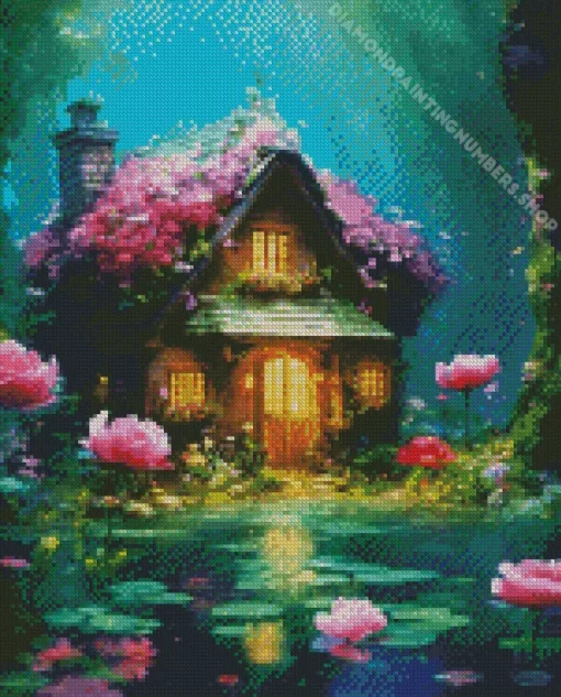 floral fantasy cabin art Diamond Dotz