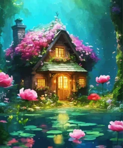 floral fantasy cabin art Diamond Dotz