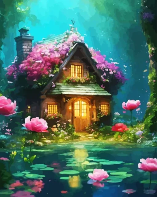 floral fantasy cabin art Diamond Dotz