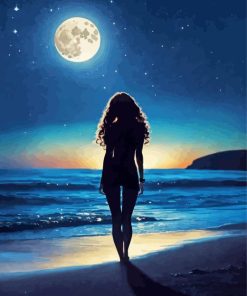 full moon beach silhouette Diamond By Numbers