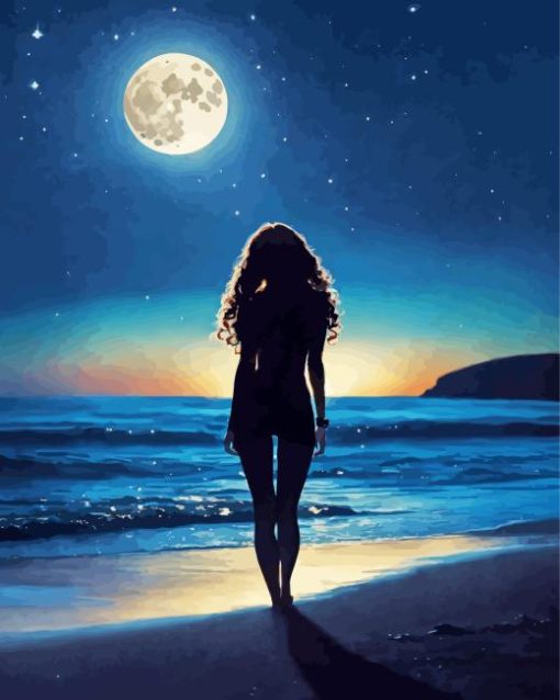 full moon beach silhouette Diamond By Numbers