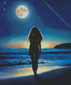 full moon beach silhouette Diamond By Numbers
