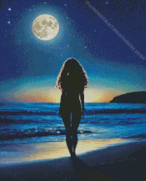 full moon beach silhouette Diamond By Numbers