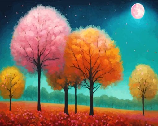 full moon landscape art Diamond By Numbers