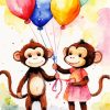 fun monkeys and balloons art Diamond By Numbers